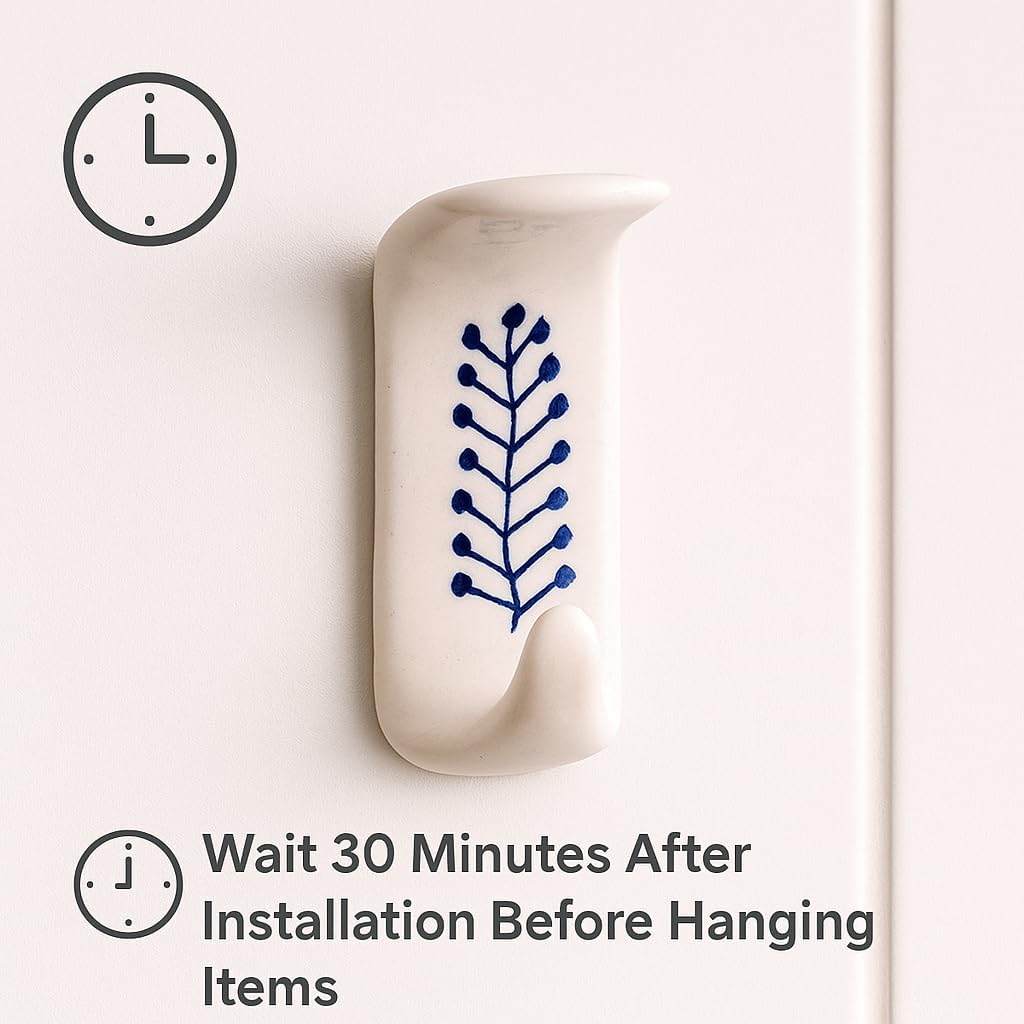 Boho Ceramic Adhesive Wall Hooks / White & Blue Style 4