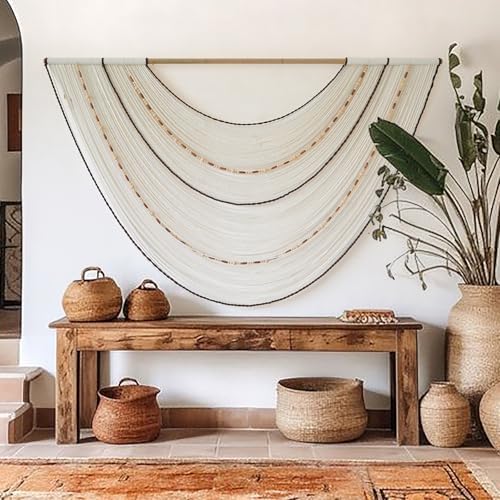 Macrame Wall Hanging Boho Wall Decor Beaded Fiber Art Handmade 57"W*35"L