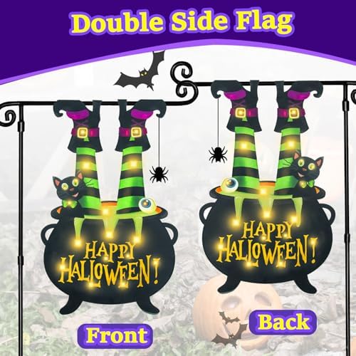 Halloween Lighted Garden Flag, Witch Feet Yard Decor, 12x18 In