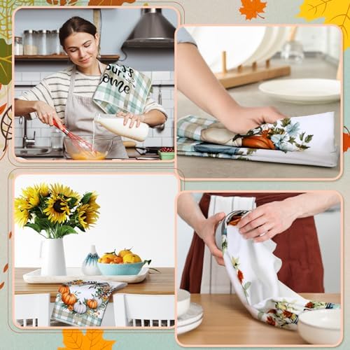 Geyoga Set of 6 Fall Kitchen Towels Autumn Dish Towels Pumpkin Hand Towel