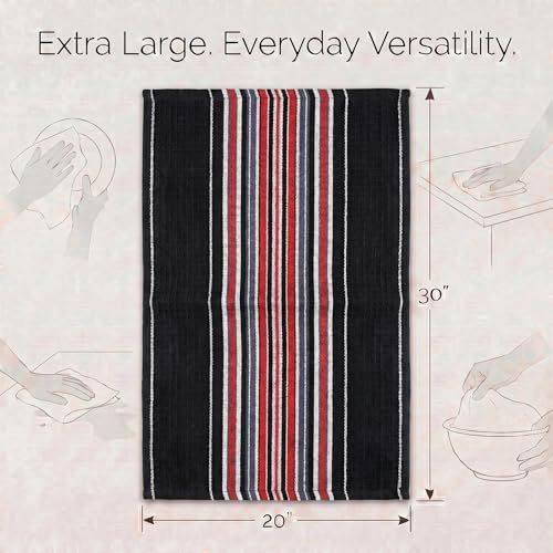 Urban Villa Kitchen Towels Cotton Dish Towels 20”x30” (Set of 6) Black
