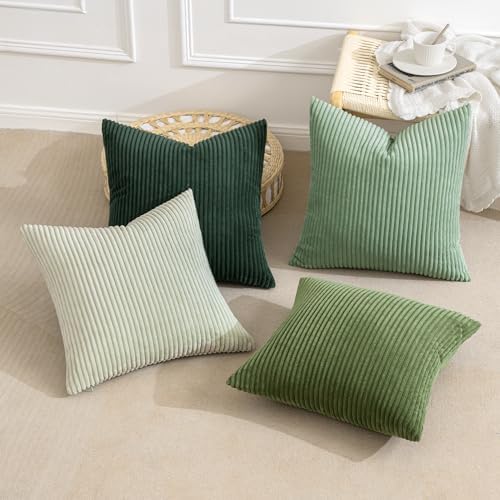 MIULEE Soft Corduroy Decorative Throw Pillow Covers Forest Green 18x18