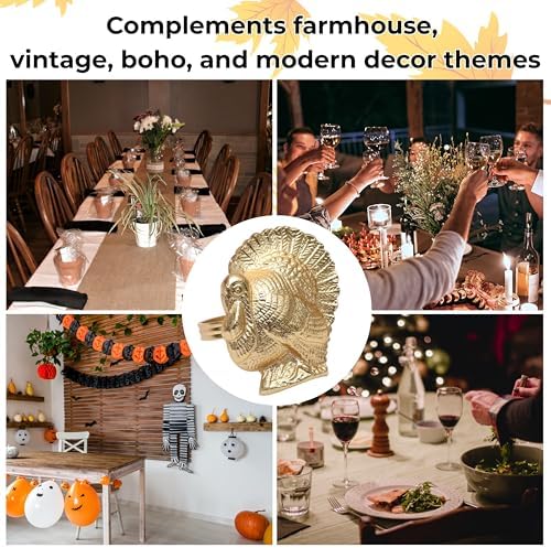 Alpha Living Home Turkey Napkin Rings, Metal Gold Set of 12
