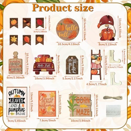 Nialnant 15 Pcs Fall Tiered Tray Decor, Fall Tiered Tray Decorations Set, Table Centerpieces Decorations for Home, Leaves Gnome Wooden Sign Plaques Thanksgiving Decorations Indoor