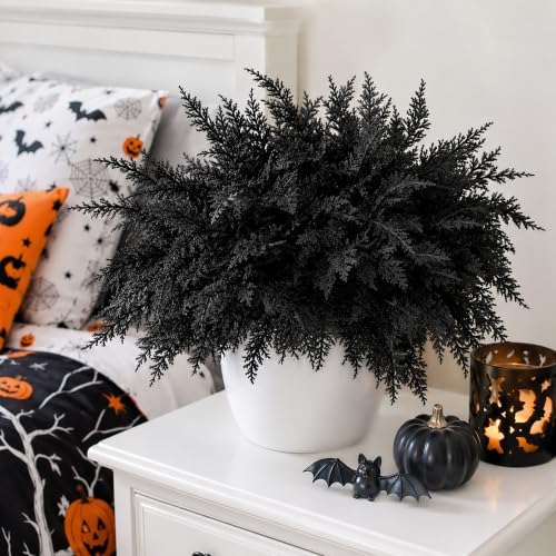 10 Pcs 18" Halloween Black Cedar Pine Picks, Gothic Pine Branches Decor