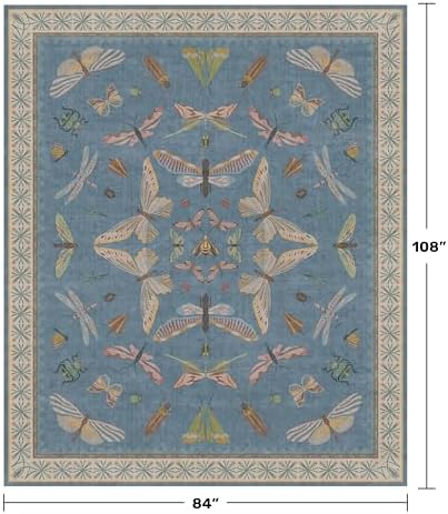 Washable 7x9 Area Rug for Living Room, Dusty Blue Modern Boho Carpet for Bedroom Under Bed, Dining Room Under Kitchen