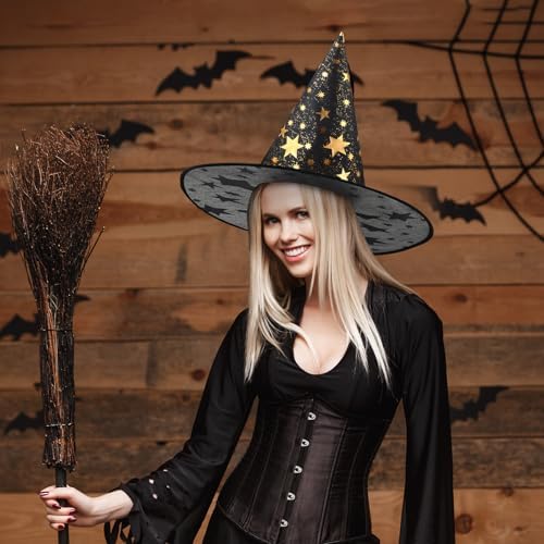Newcotte 16 Pieces Witch Hats Halloween Costumes for Women Men Modern Witch Hats Fancy Dress Party Decorations