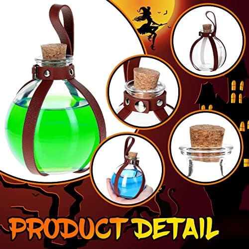 Meanplan 4 Pack Halloween Cork Potion Bottle with Cork Belt, Black, Brown
