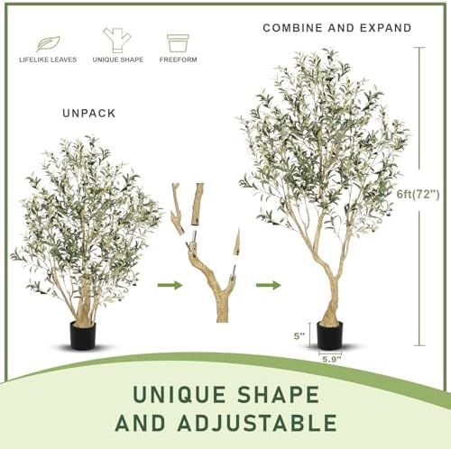 LYERSE Olive Tree 6ft with Large Olive Branches and Lifelike Fruits