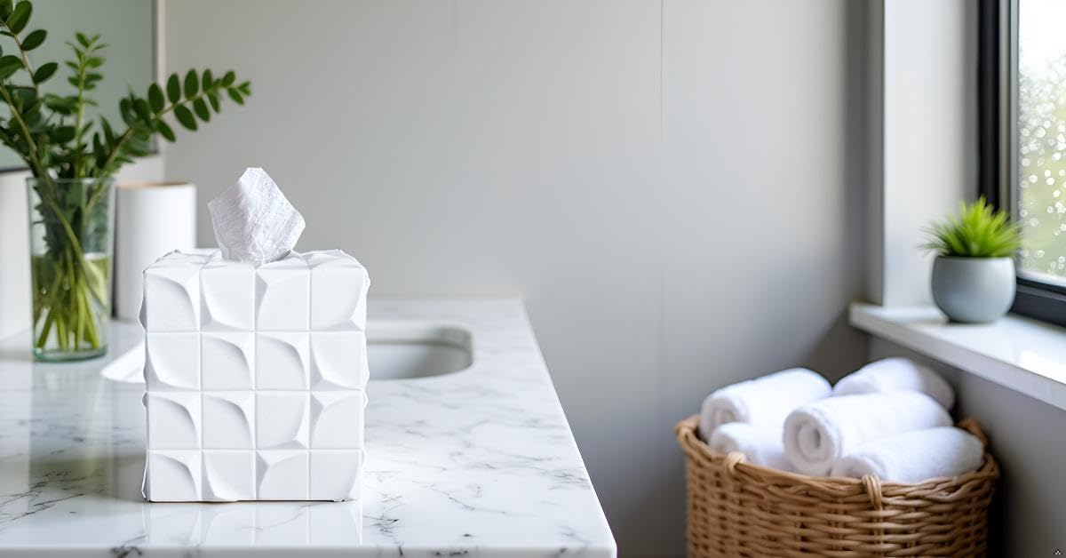 Square Tissue Box Cover Decorative Kleenex Box Holder / White