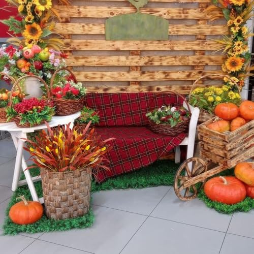 94 Pcs Artificial Fall Flowers Autumn Dried Flowers for Decoration Dried Bunny Tails Fall Bouquet Straw Leaves Wheat Floral Arrangement for Thanksgiving Table Centerpieces Halloween Decor