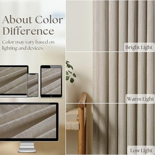 Burlywood Birch Pinch Pleated Linen Semi Sheer Curtains 86 Inches Long
