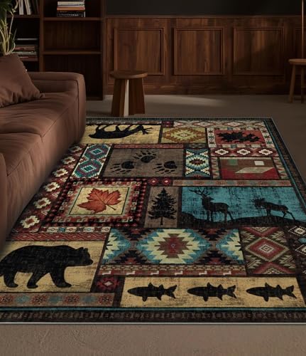 YIHOUSE Washable Rustic Cabin Area Rugs 4x6 Brown