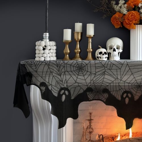 AerWo Halloween Decorations Indoor Ghost Spiderweb Fireplace Mantel Scarf