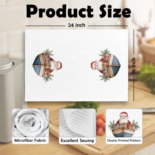 Nautical Christmas Tree Santa Kitchen Dish Towels 16x24, Set of 2