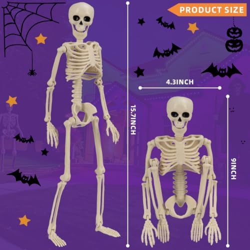 5 PCS Skeletons for Halloween Decor, 15.7" Poseable Mini Skeleton Party
