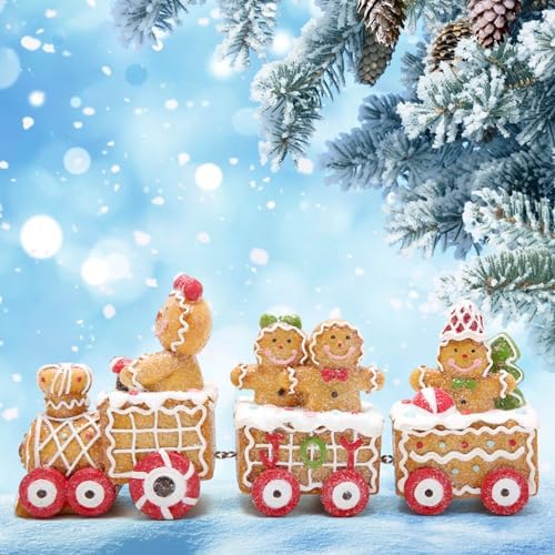 Hodao 9.25 in Christmas Gingerbread Man Train Decoration, Xmas Gift