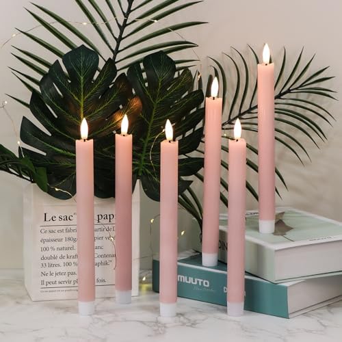 GenSwin Flameless Taper Candles LED Battery Operated Remote Timer Pink