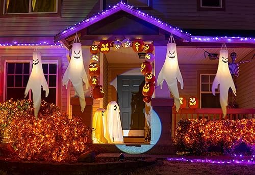 Halloween Ghost Decorations Outdoor: with Timer, 2 Pcs Spooky Hanging Ghost for Tree Porch Garden Yard, Waterproof LED Ghost Halloween Decor