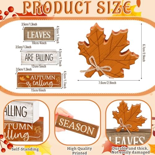 Lineshading 4 Pcs Fall Table Decor Wooden Maple Leaf, Autumn Leaves Sign