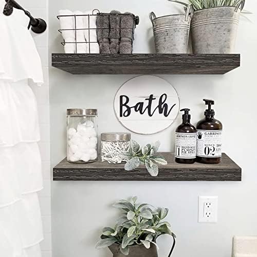 QEEIG Bathroom Long Floating Shelves for Wall (Grey, Set of 2, 23.6")
