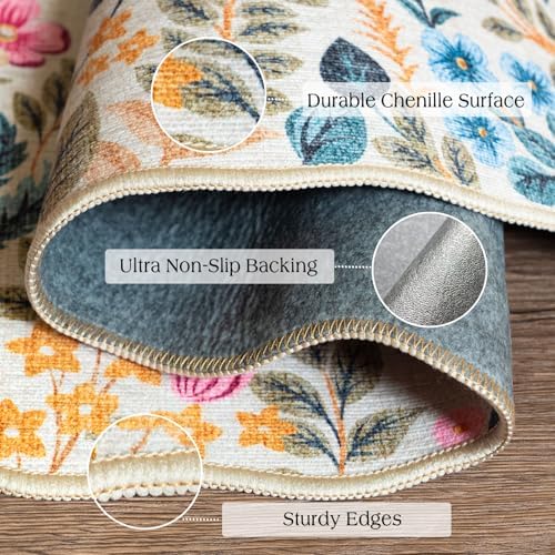 Front Door Mat Outside Entrance 2x3 Beige Colorful Floral Entry Rug
