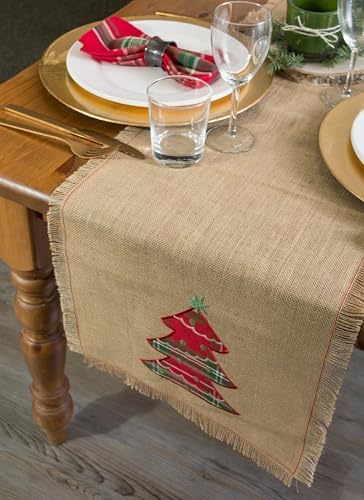 DII Christmas Kitchen Table Décor, Table Runner, 14x72, Jute, Red Plaid Christmas Tree