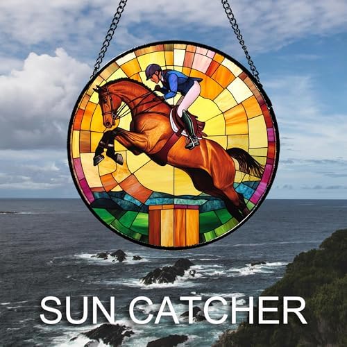 Equestrian Horse Stained Glass Window Hanging Suncatcher Gifts Decor 12"
