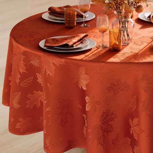 Softalker Fall Jacquard Round Tablecloth, 90 Inch Burnt Orange