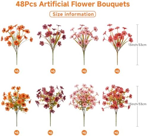 Alupssuc 48 Bundles Artificial Fall Flowers, UV Resistant Faux Mums Porch