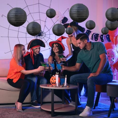 20Pcs Black Paper Lanterns for Parties, 4” 6” 8” 10” 12” Chinese Asian Hanging Round Paper Lanterns for Birthday Wedding Halloween Christmas Home Decor Party Decor