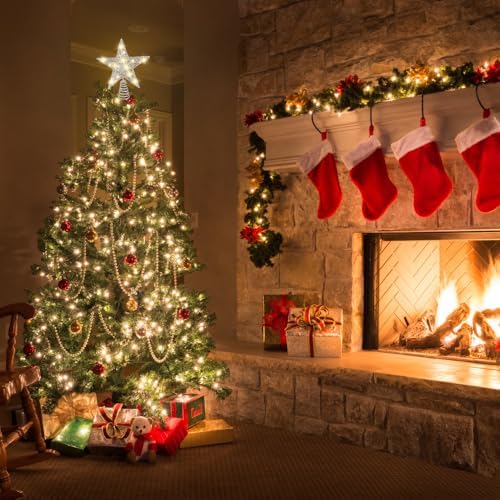 DULEFUN 11.8’’ Silvery Christmas Tree Topper Star Treetop with 20 LED