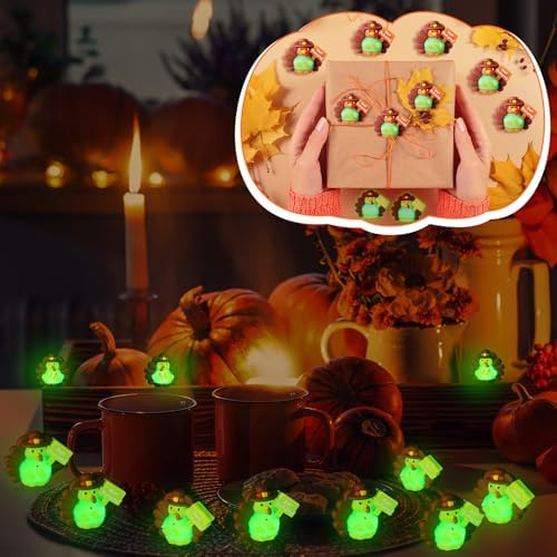 Domensi 30 Pcs Thanksgiving Mini Turkey Glow in Dark Figures Gifts, Sign