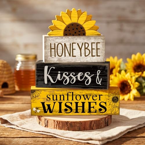 Lineshading 4 Pcs Sunflower Table Decor Farmhouse Summer Tiered Tray Decor