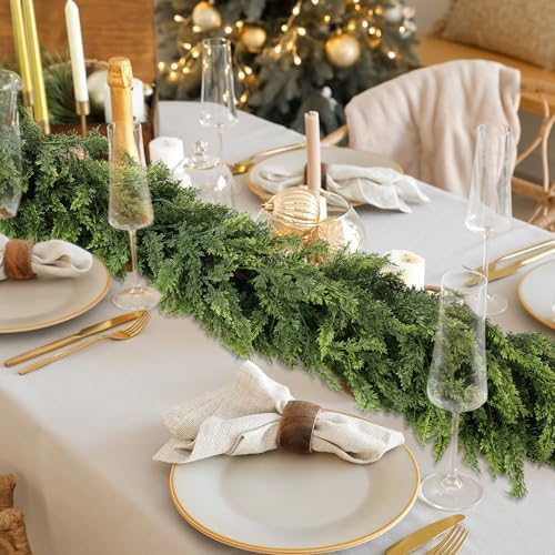 Sggvecsy 6Ft Christmas Cedar Garland Real Touch Artificial Pine Cypress Realistic Greenery Garland for Table Wall Mantle Indoor Fireplace Home Holiday Winter Xmas Decoration (2 Pack)