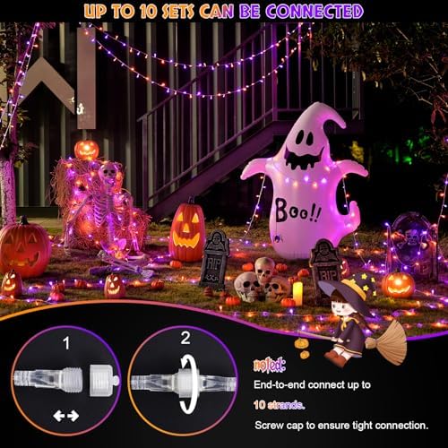 JMEXSUSS 2 Pack 100 LED Orange and Purple Halloween Lights Outdoor