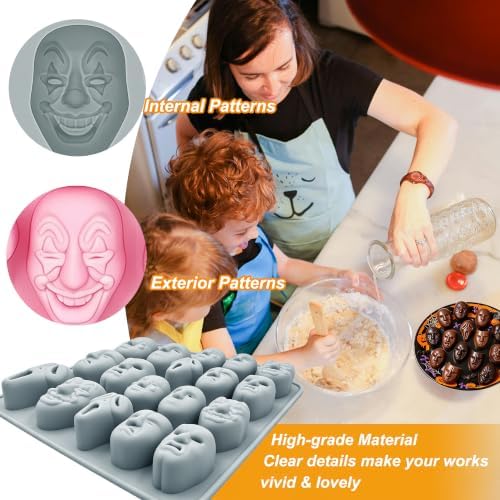 2 Pack 3D Ghost Face Silicone Molds 18 Cavity Halloween Themed Baking Mould Tray DIY Baking Tool for Chocolate Cake Dessert Candy Mousse Pastry Cupcake Topper Handmade Soap Crayons Plaster Casting