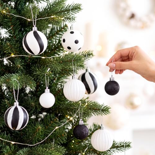 48 Pcs Christmas Ball Ornaments 1.6'' 2.4'' Black White Decor