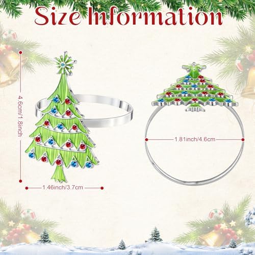 Outus 12 Pack Christmas Tree Napkin Rings Green Metal Holders