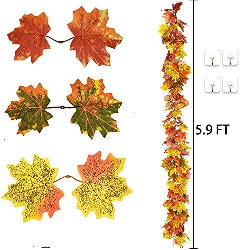 DearHouse 2 Pack Fall Garland Maple Leaf, 5.9Ft/Piece Hanging Vine Garland Artificial Autumn Foliage Garland Thanksgiving Decor for Home Wedding Fireplace Party Christmas (Light Green)