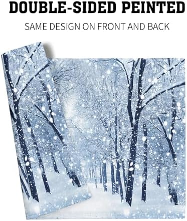 Winter Placemats Set of 6 18x12 Inch Snow Snowflake Forest White Holiday Linen Place Mat Heat-Resistant Washable Wipeable Winter Sence Table Mat for Party Kitchen Dining Home Decor