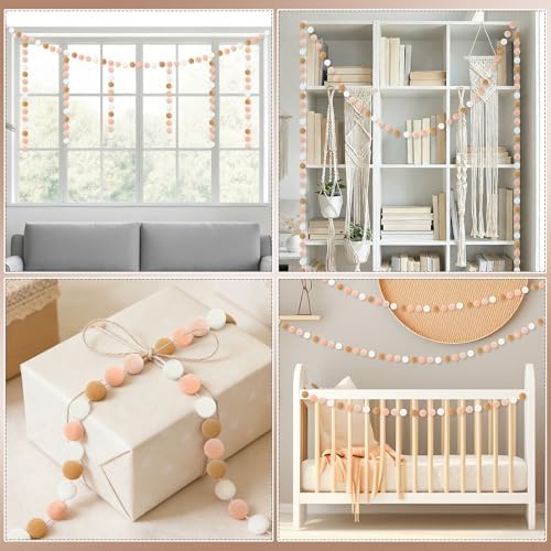MARFOREVER 4 Pack 26.3 Ft Boho Pom Pom Garland Felt Ball Garland Decoration
