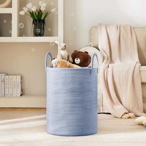 YOUDENOVA Cotton Rope Laundry Hamper Basket, 58L Blanket Basket for Nursery