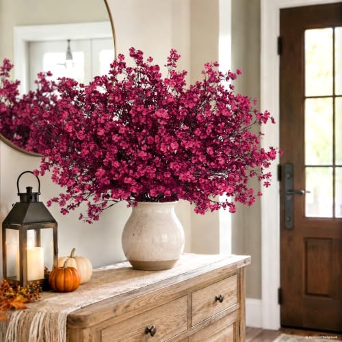 20 Pcs Baby Breath Flowers Artificial Bulk, Fake Fall Flowers, Burgundy