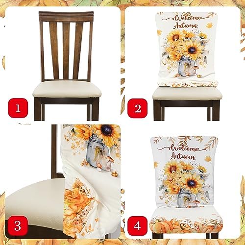 Preboun 6 Fall Chair Covers Thanksgiving Pumpkin Dining Protector