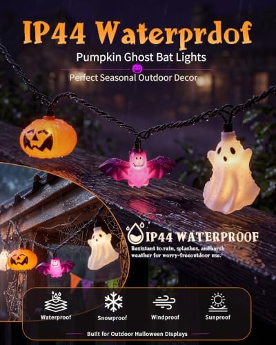 8.5FT Halloween Pumpkin Bat Ghost Lights, Plug-in 10 LED Decor