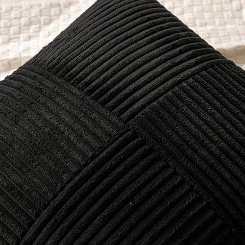 MIULEE Black Decorative Throw Pillow Covers 18x18 Inch for Couch Bed Sofa Pack of 4 Boho Farmhouse Throw Pillows Soft Cross Corduroy Patchwork Textured Cushion Cases