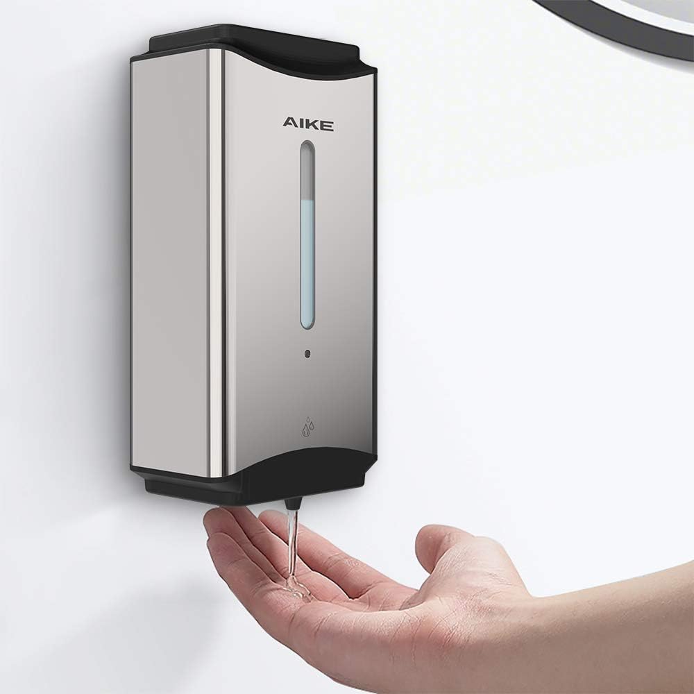 AIKE Heavy Duty Automatic Soap Dispenser,37oz for Bathroom,Polished Steel | 5-Level and Savety Key for Commercial(4*AA