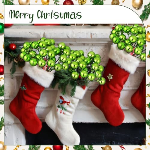 Syhood 12 Sets 7.9 Inch Christmas Ball Picks and Sprays Decor, Lime Green