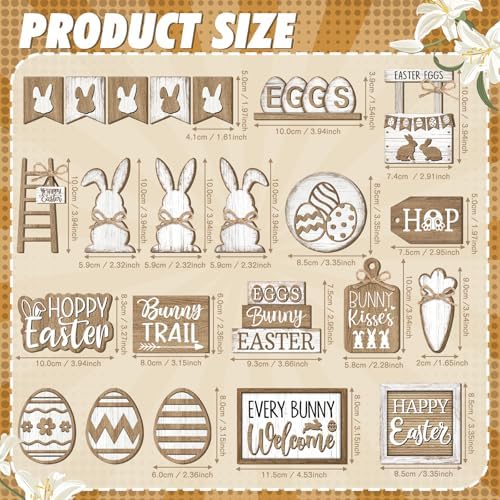 24 Pcs Easter Tiered Tray Decoration Set Easter Table Sign Farmhouse Bunny Eggs Rabbit Carrot Tabletop Centerpieces Spring Wood Blocks Signs for Spring Home Kitchen Office Holiday Party Supplies